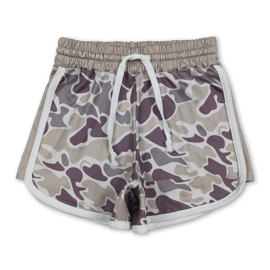 Purple camo drawstring kids girls summer shorts