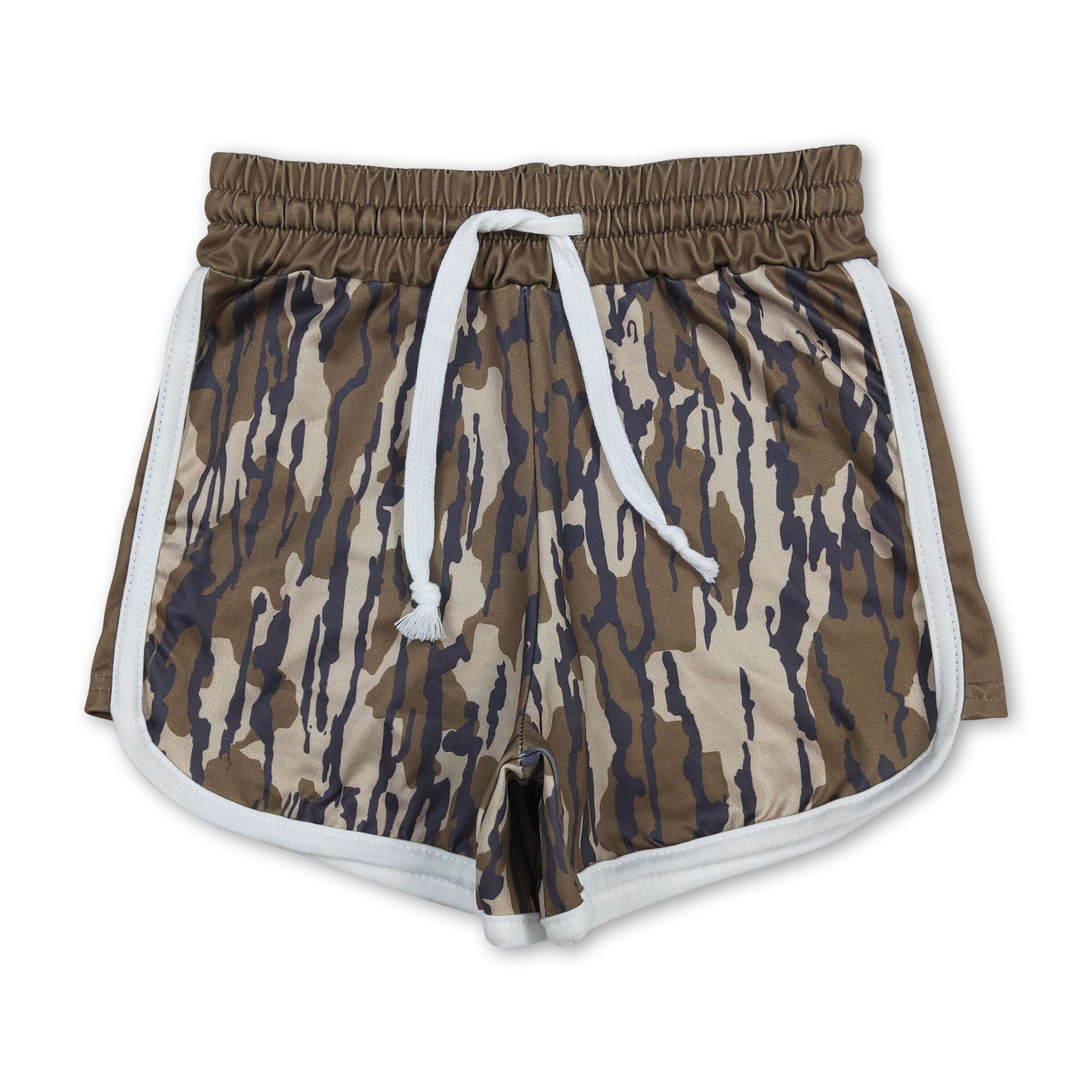 Olive camo drawstring kids girls summer shorts