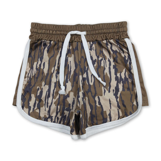 Olive camo drawstring kids girls summer shorts