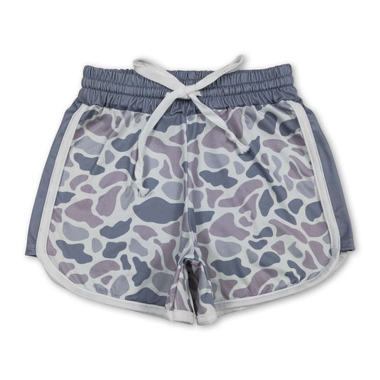 Grey camo drawstring kids girls summer shorts