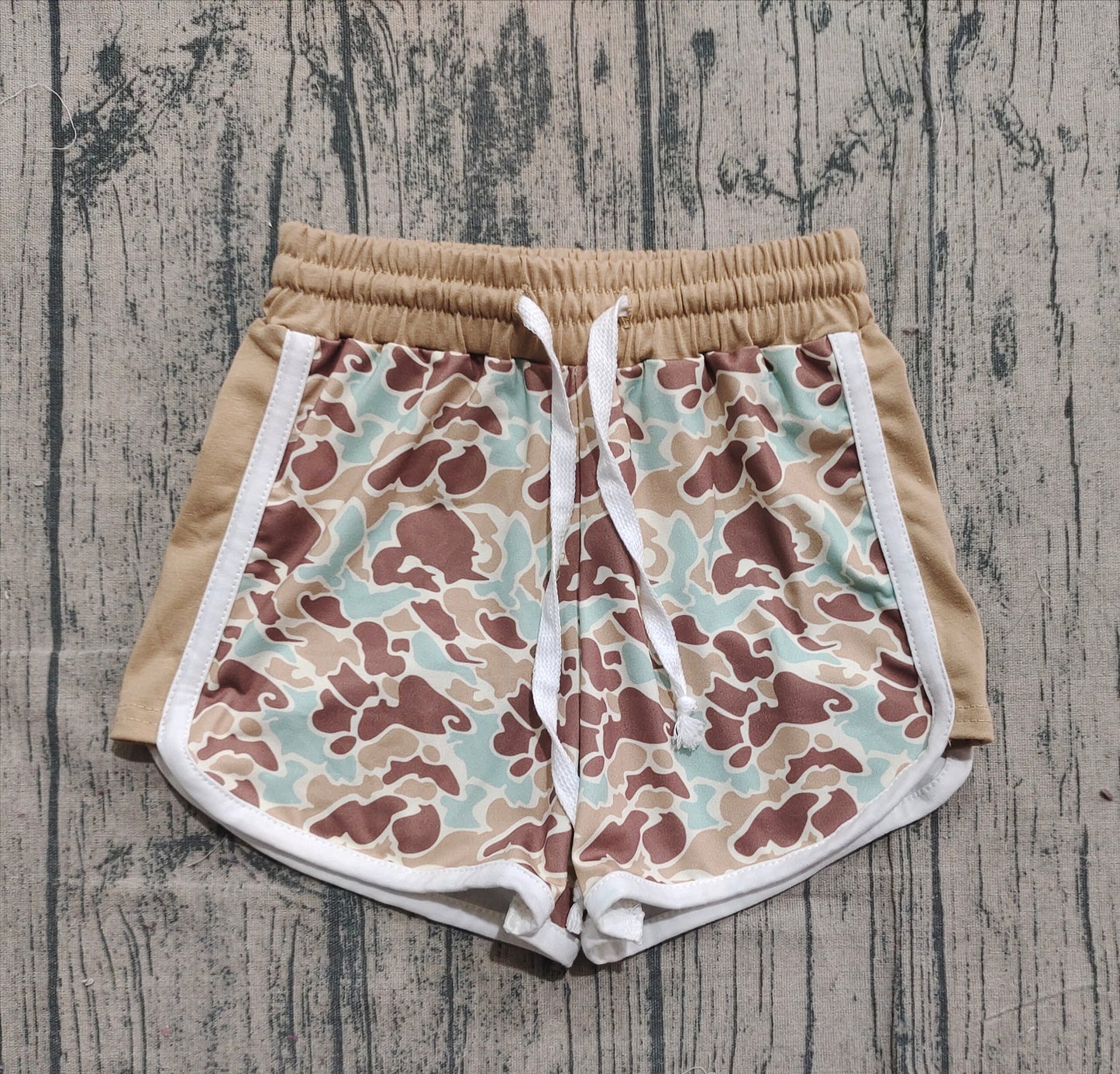 Mint camo drawstring kids girls summer shorts
