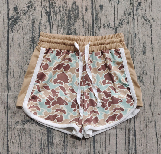 Mint camo drawstring kids girls summer shorts