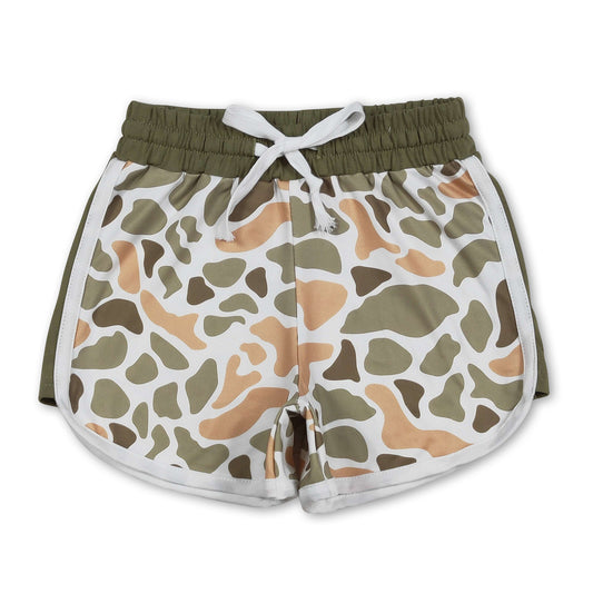 Green camo drawstring kids girls summer shorts