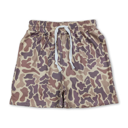 Khaki camo pockets elastic kids boys summer shorts