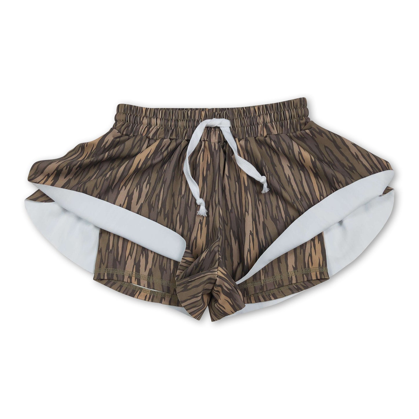 Olive camo kids girls summer active shorts