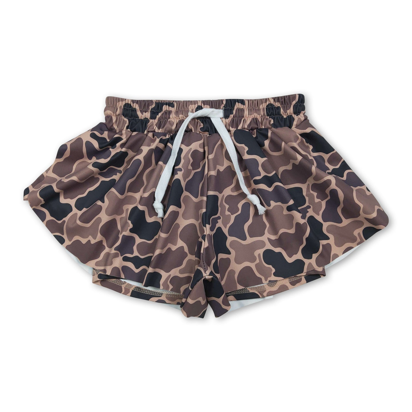 Brown camo kids girls summer active shorts