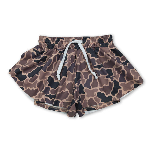 Brown camo kids girls summer active shorts