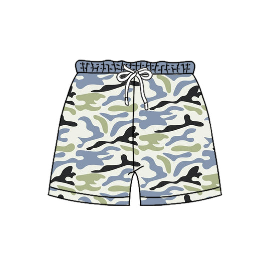 Blue green camo pockets kids boys summer shorts