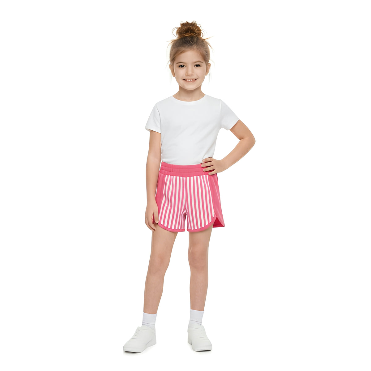 Hot pink stripe kids girls active summer shorts