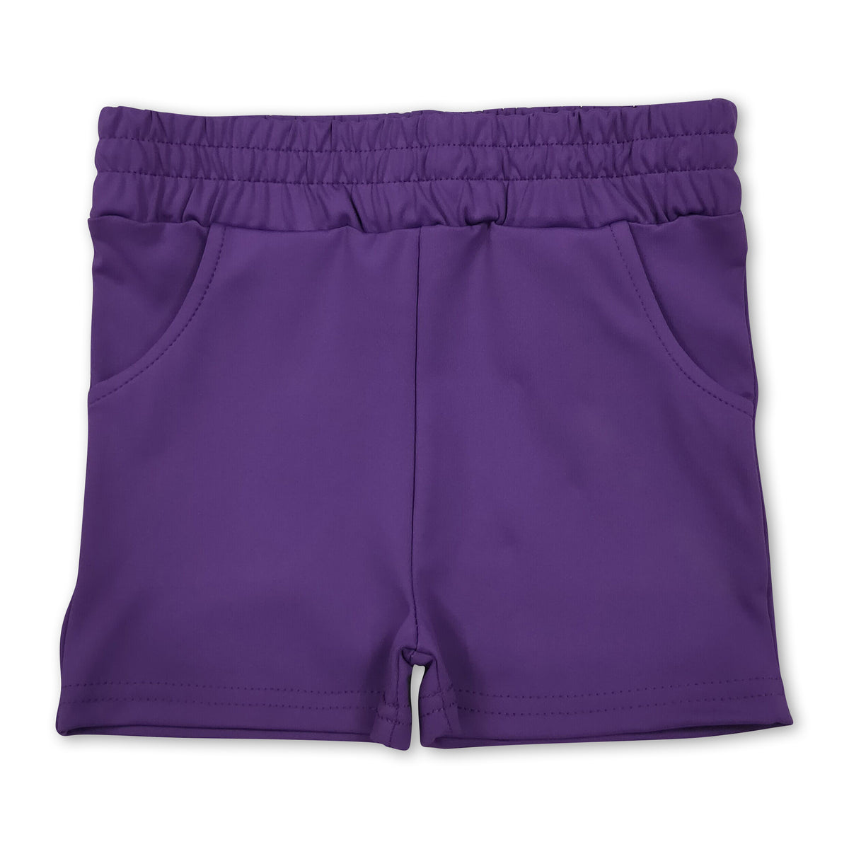 High waist purple pockets kids girls tight active shorts