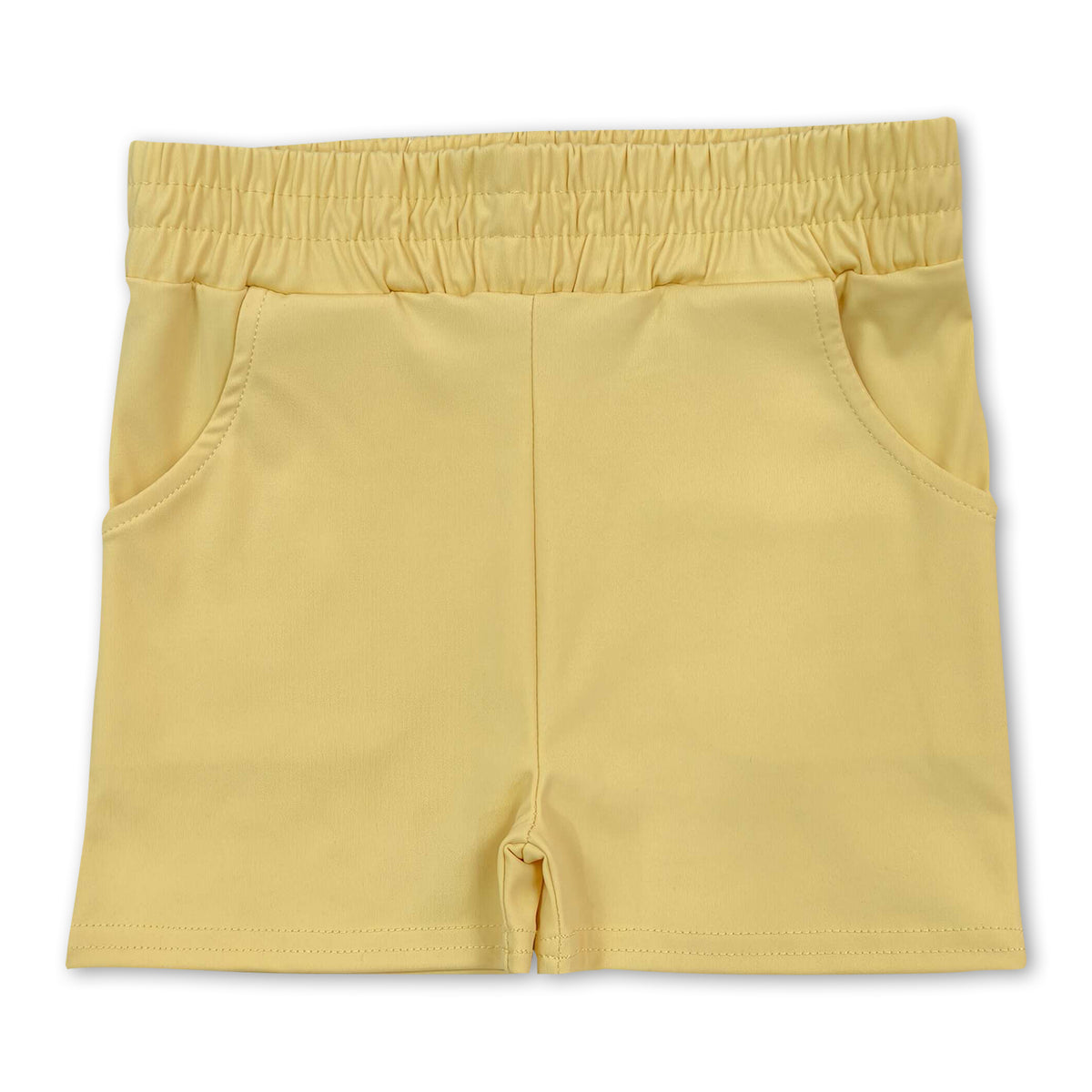 High waist yellow pockets kids girls tight active shorts
