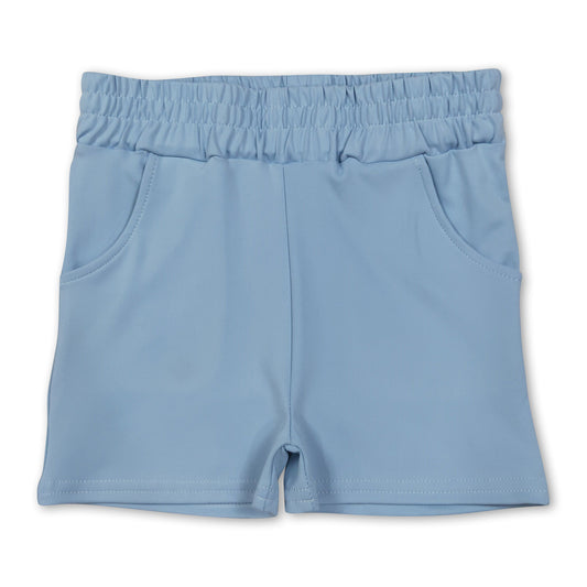 High waist light blue kids girls tight active shorts