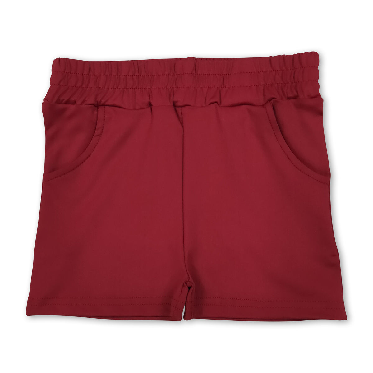 High waist maroon pockets kids girls tight active shorts