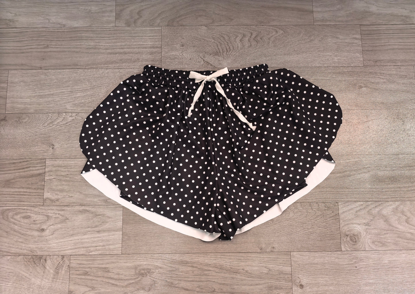 Black polka dots adult women active summer shorts