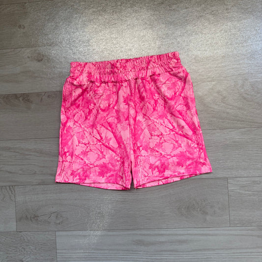 Pink leaves camo kids girls summer pocket shorts