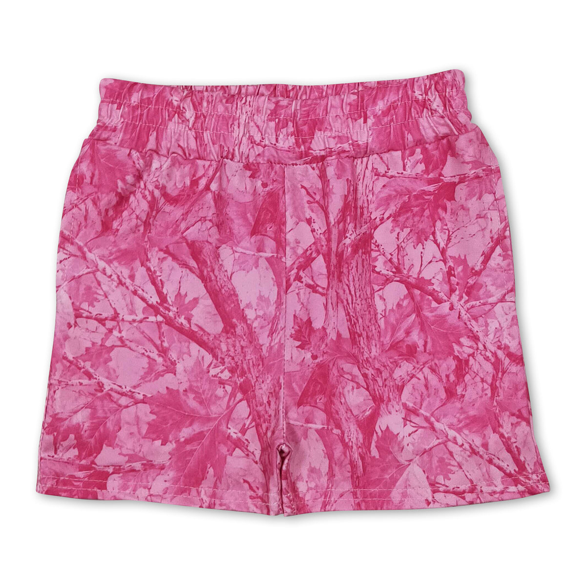 Pink leaves camo kids girls summer pocket shorts