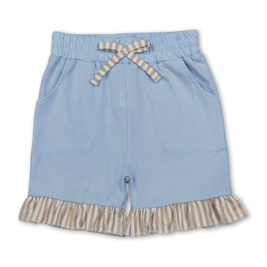 Stripe ruffle light blue kids girls shorts