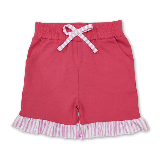 Stripe ruffle hot pink cotton pockets kids girls shorts