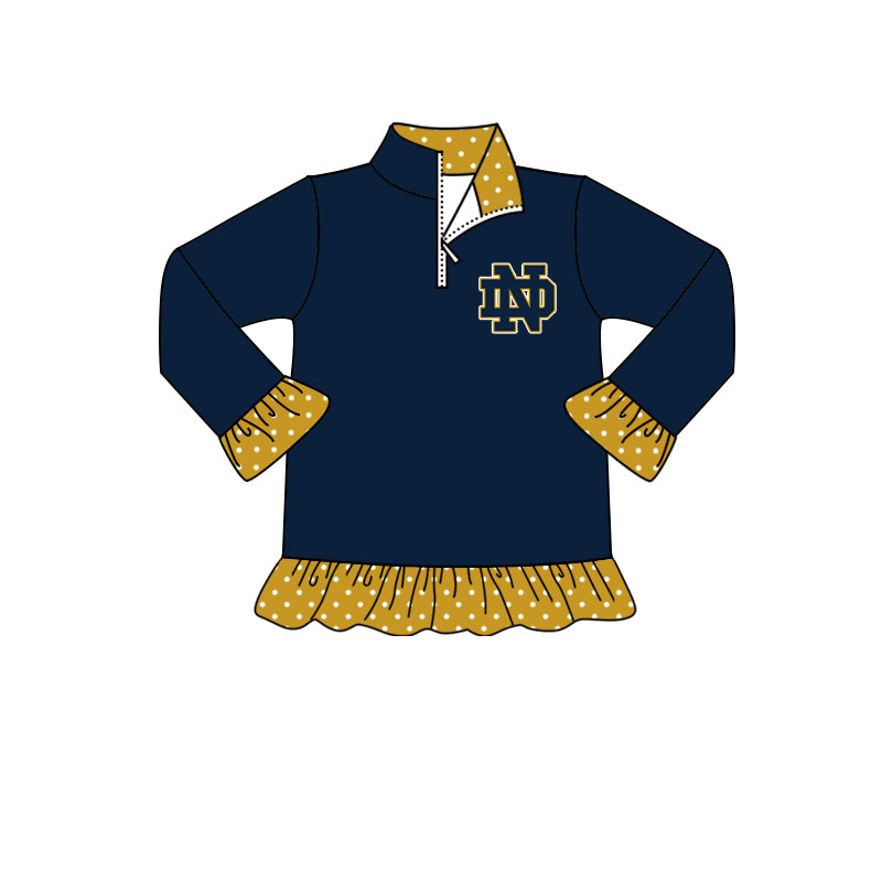 MOQ 3 pcs long sleeves N D navy kids girls zip pullover