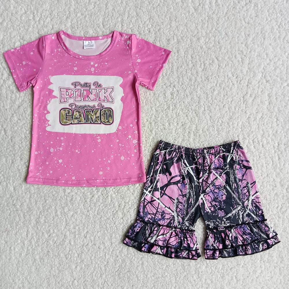 Girl Pink Camo Short Outfit