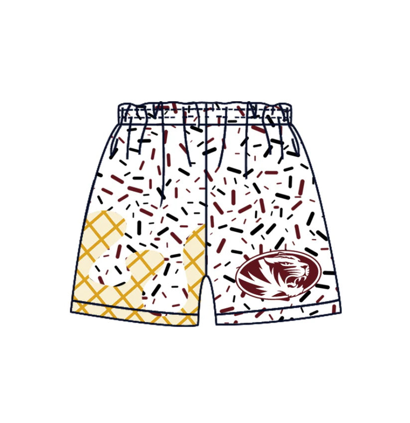 MOQ 3 pcs white maroon ice cream sprinkle kids boys team shorts