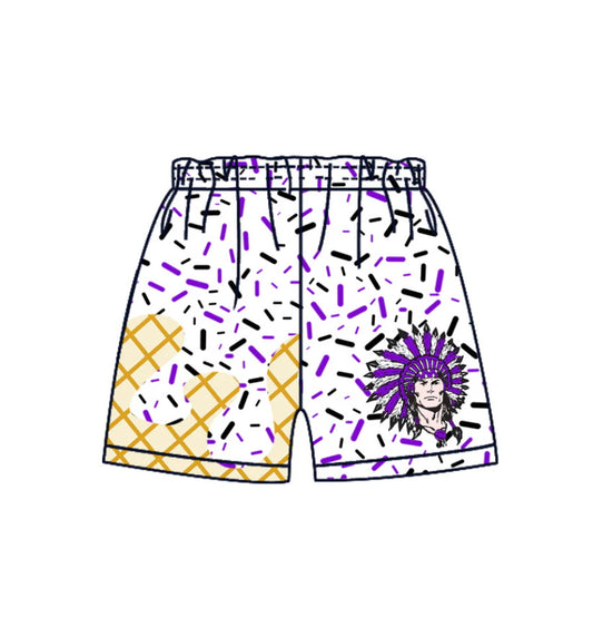 MOQ 3 pcs white purple ice cream sprinkle kids boys team shorts