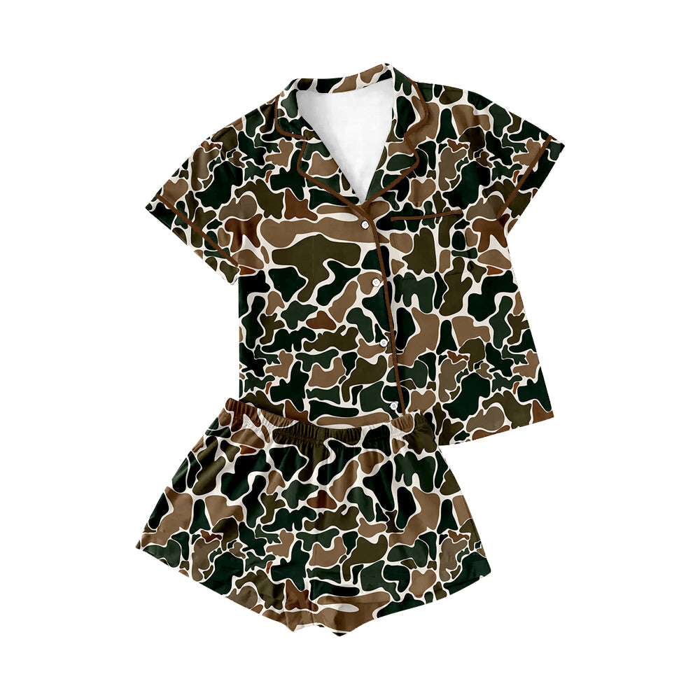 Dark camo adult women summer button down pajamas