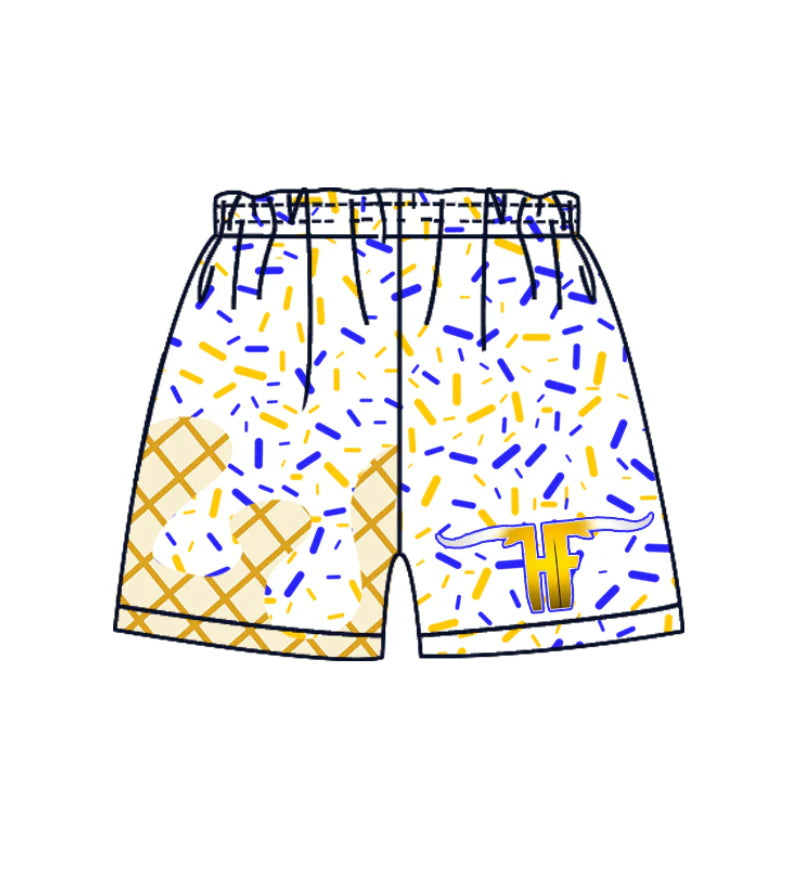 MOQ 3 pcs yellow blue ice cream sprinkle kids boys team shorts