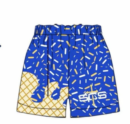 MOQ 3 pcs S C S blue ice cream sprinkle kids boys team shorts