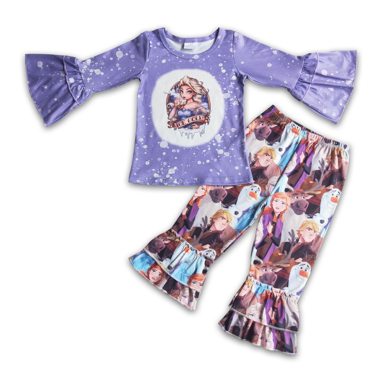 Purple screen print shirt princess ruffle pants girls outfits