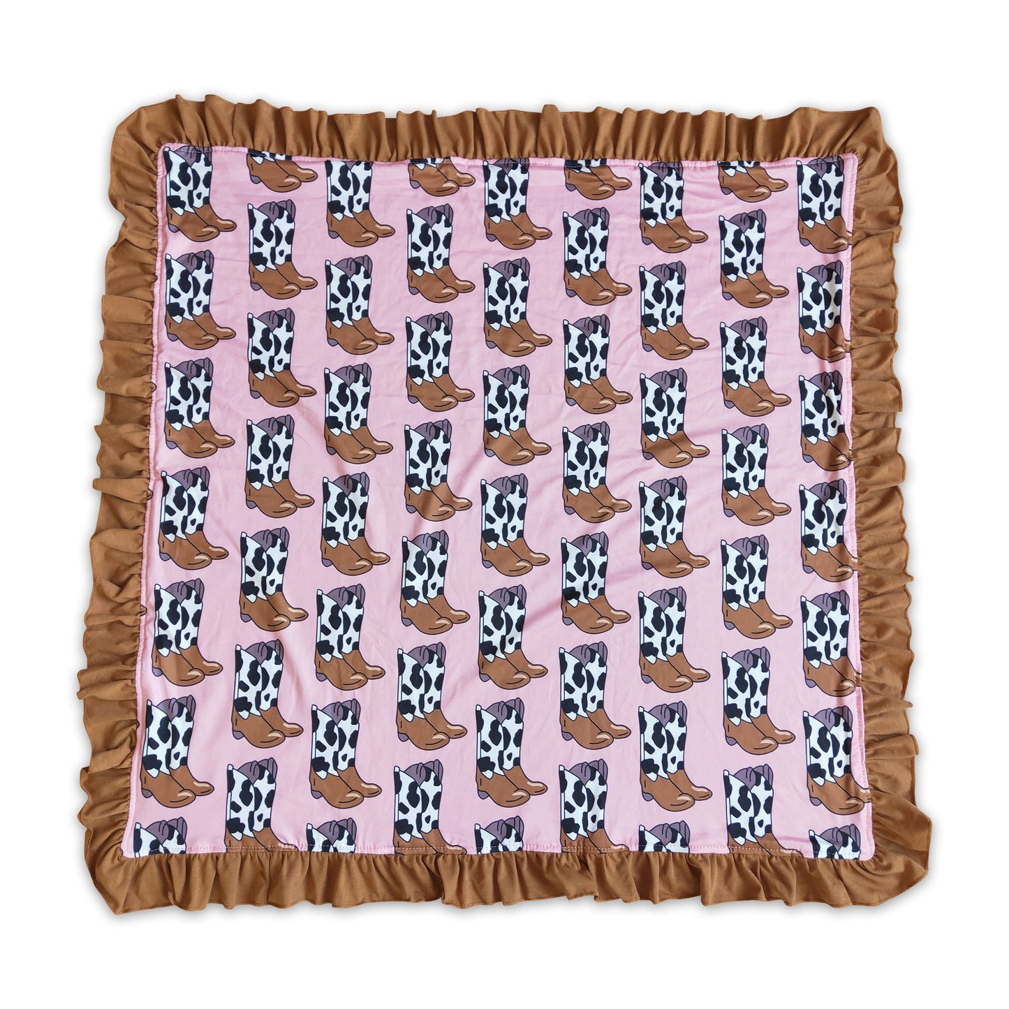 Boots print brown ruffle minky baby kids blankets