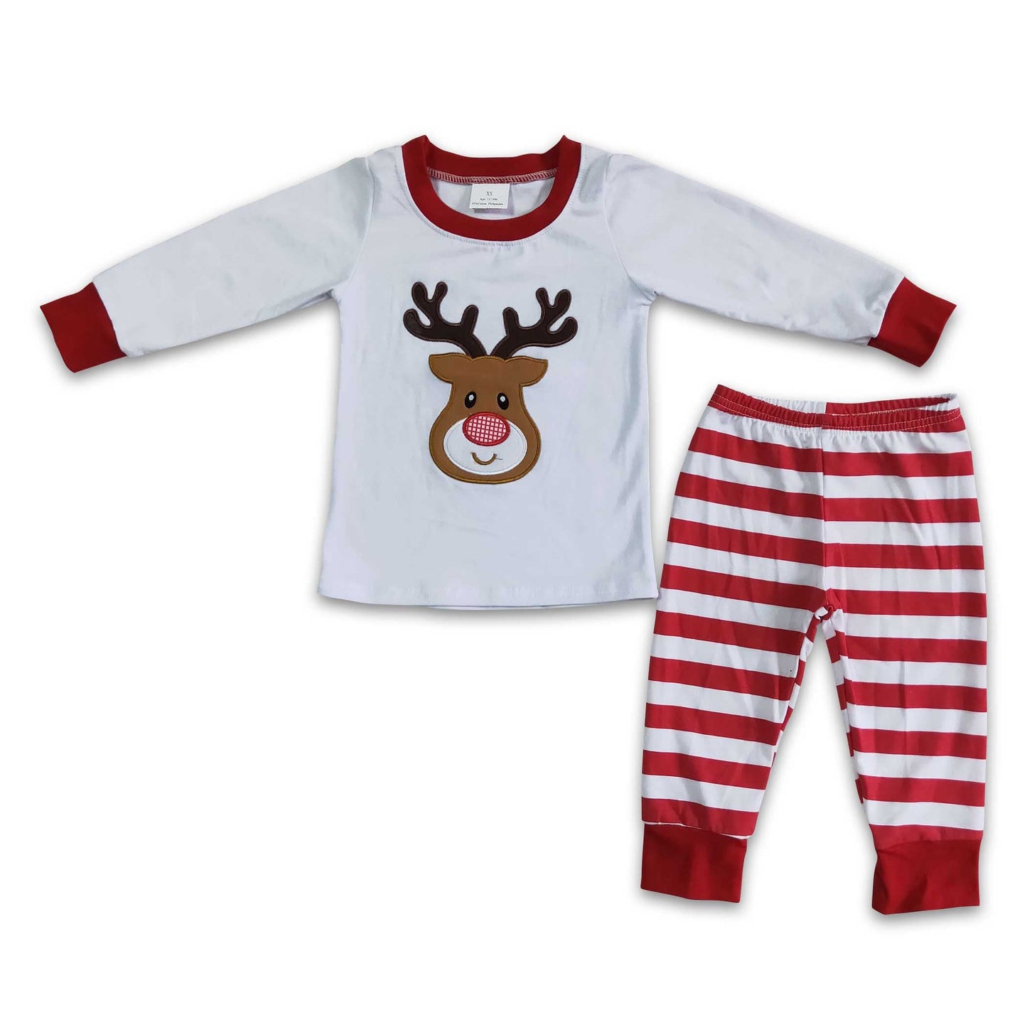 Reindeer applique white boy Christmas pjs