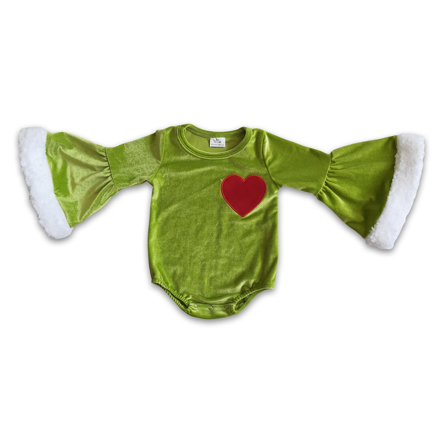 Green velvet red embroidery baby girls Christmas romper