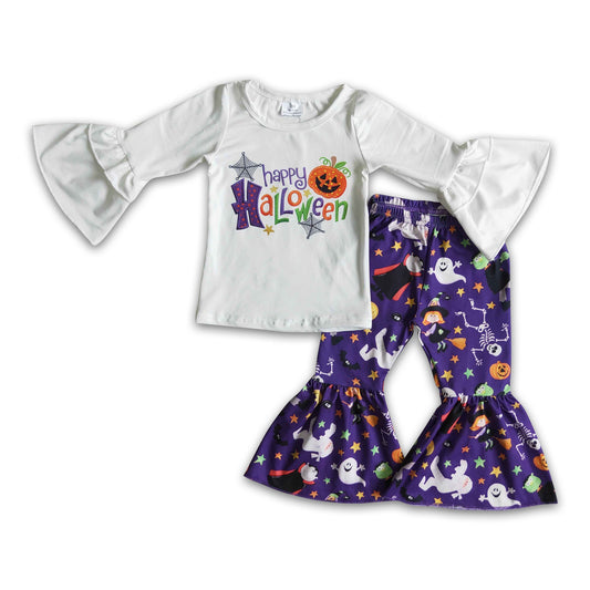 Happy Halloween shirt bell bottom pants girls outfits