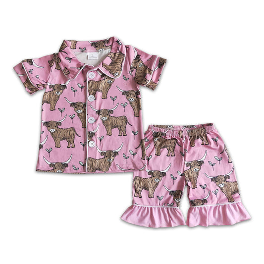 Pink cow print shorts girls summer pajamas