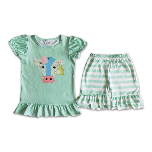 Girl Cow Head Striped Short Outfit