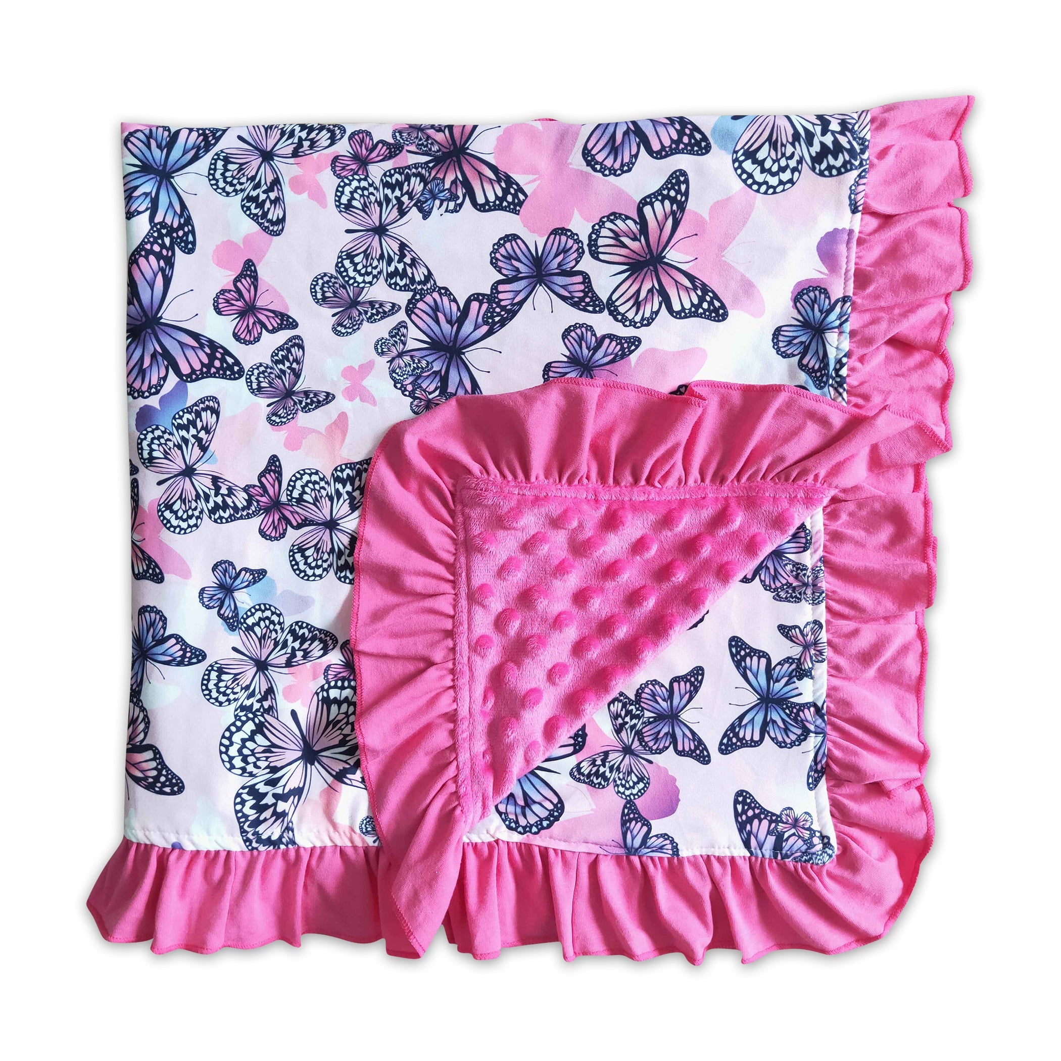 Butterfly hot pink ruffle baby blankets – Western Kids Clothes