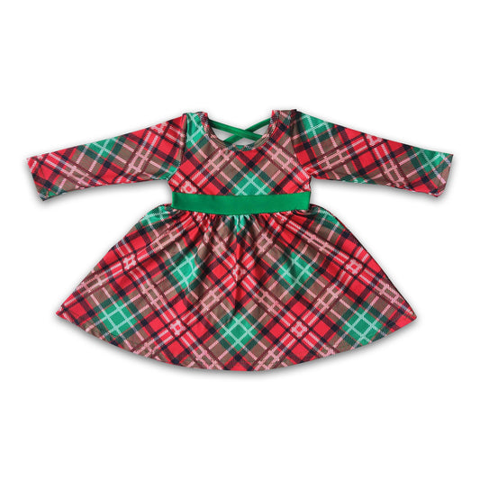 Christmas Plaid long sleeve twirl girl dresses