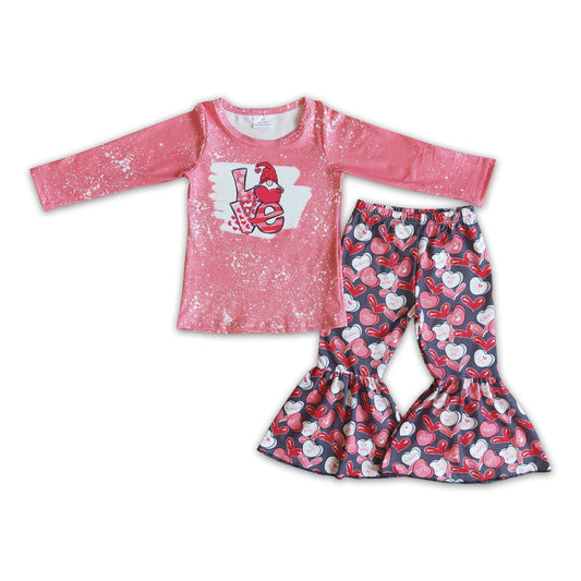 Love gnomies shirt heart print pants baby girls valenitne's clothing