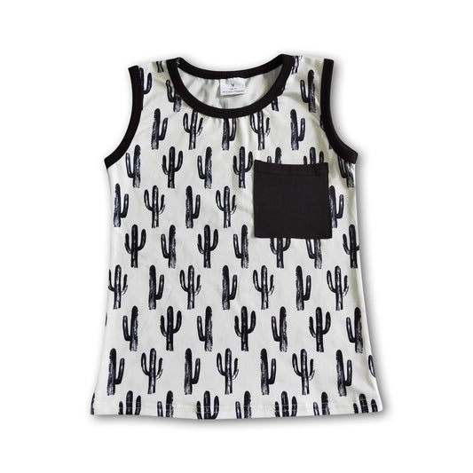 Sleeveless cactus pocket boy tank kids shirt