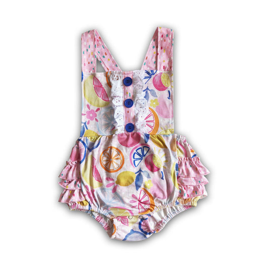 Fruit print sleeveless ruffle bubbles baby summer romper