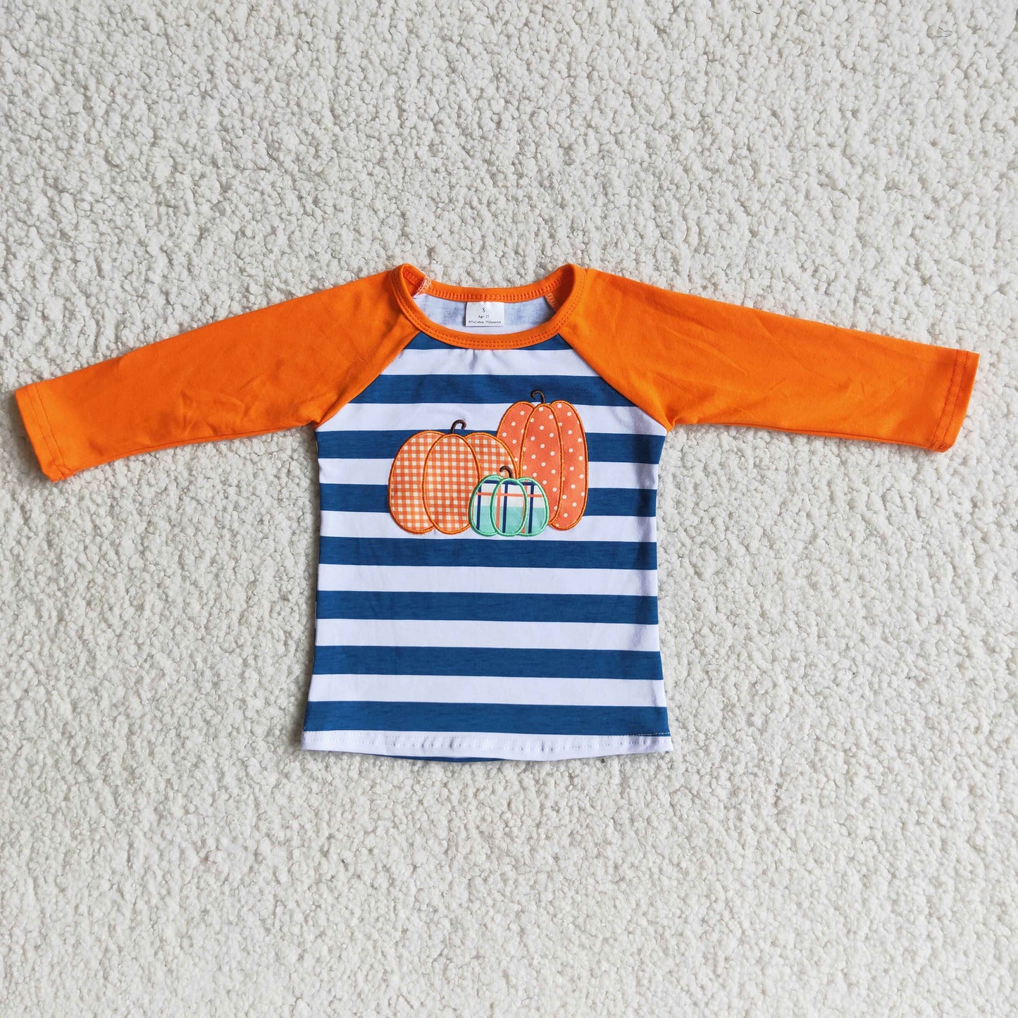 Boy Embroidery Pumpkin Striped Long T-shirt