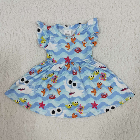 Girl flutter sleeve shark twirl dresses