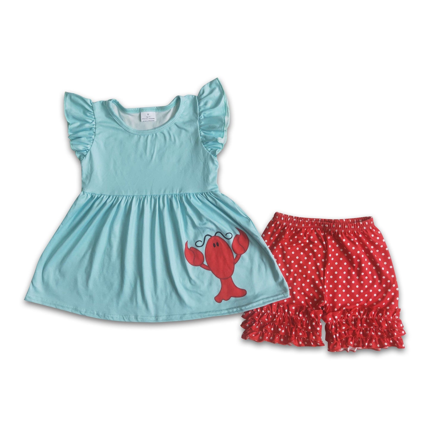 Crawfish tunic match polka dots ruffle shorts girls clothing