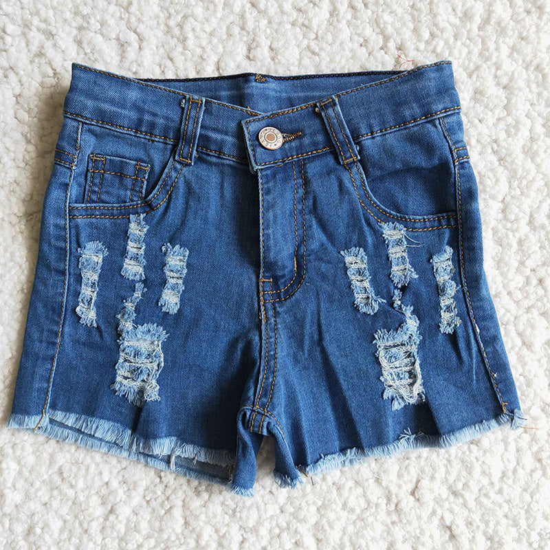 Girl Blue waistband button denim shorts