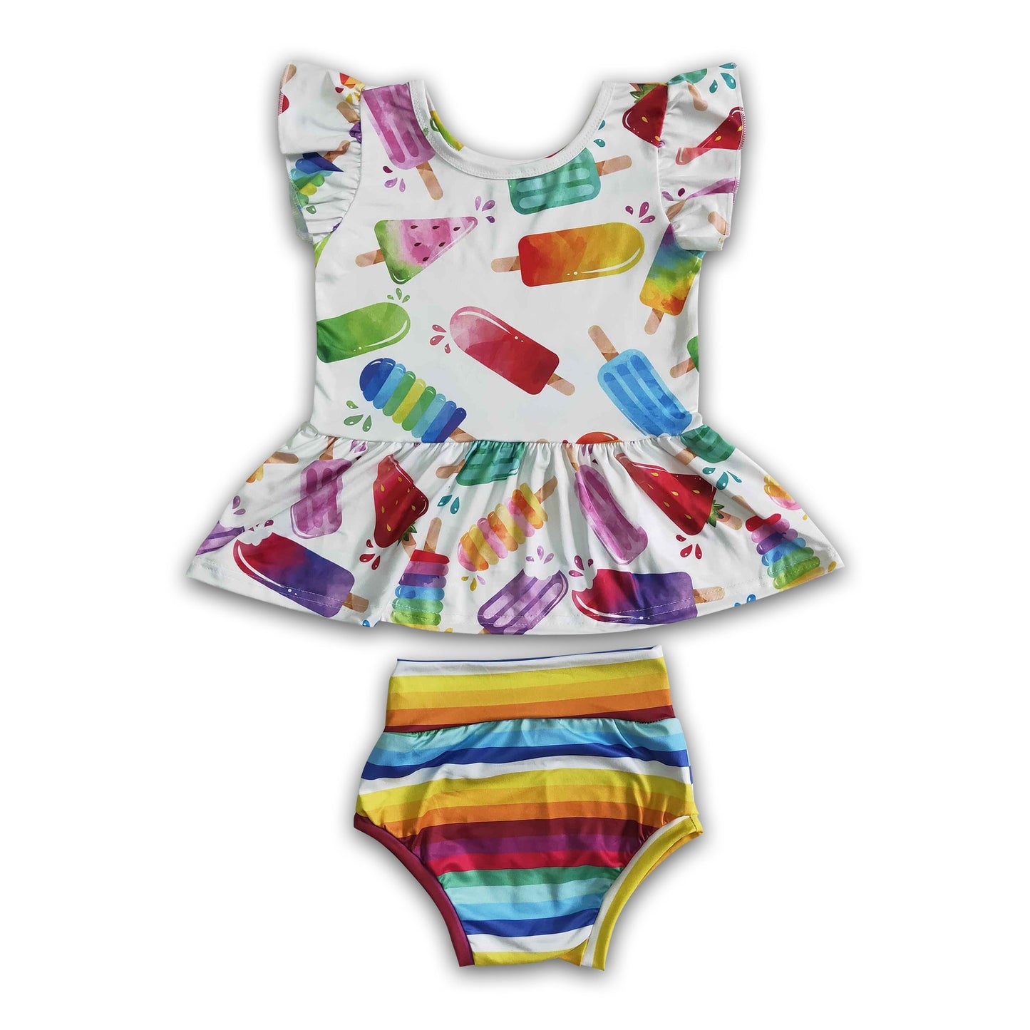 Popsicle print rainbow stripe bummies baby girls summer bummies set