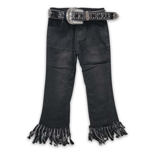 Girl Black Tassel denim pants match belt