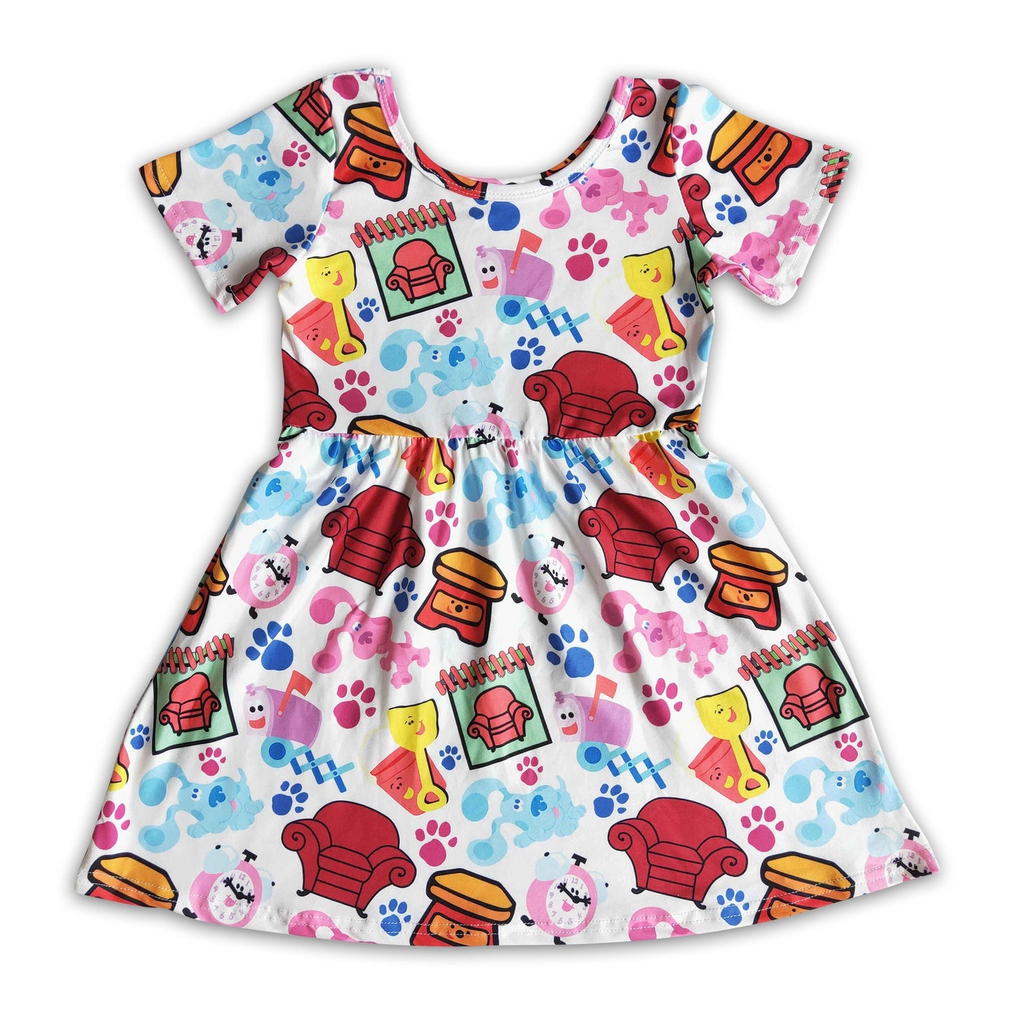 Short sleeve dog print baby girls cute summer dresses