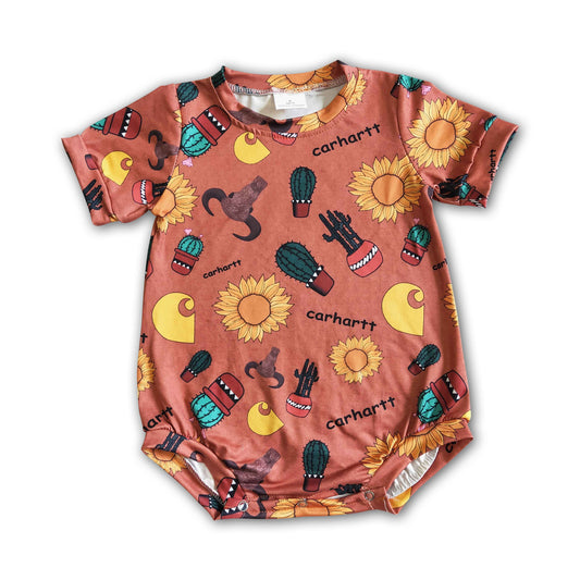 Sunflower cow cactus baby boy summer romper