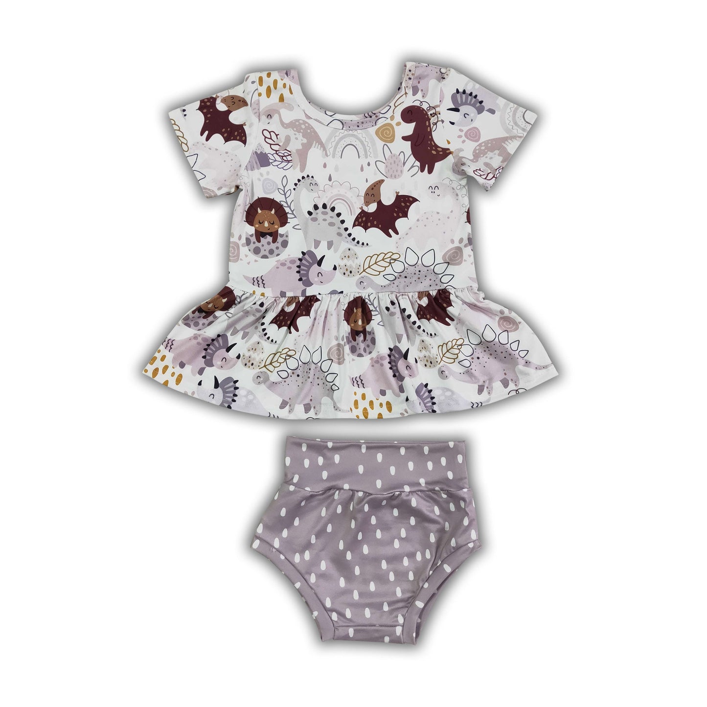 Dinosaur peplum bummies baby clothes